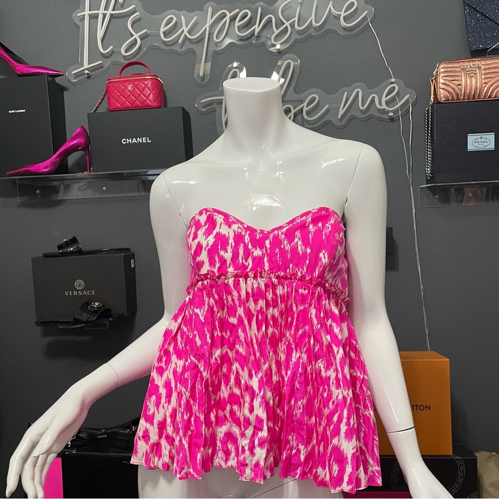Deadstock Y2K Betsey Johnson Black Label Pink Leopard Babydoll Silk Top Coquette